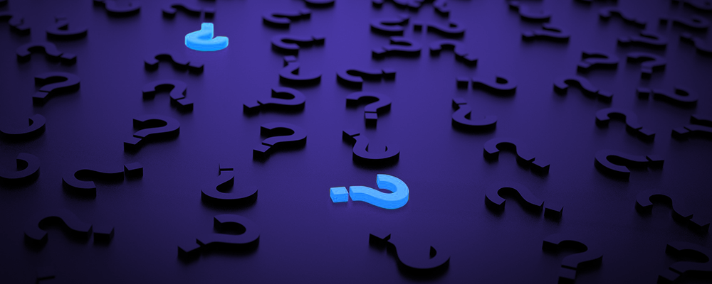 3d question marks on a blue background