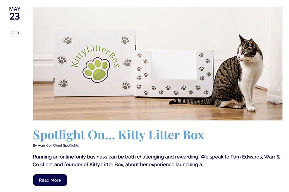 screenshot of the client spotlight blog post for kitty litter box