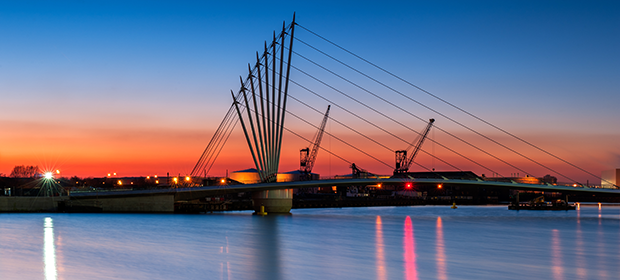 Bridge in Manchester at sunset